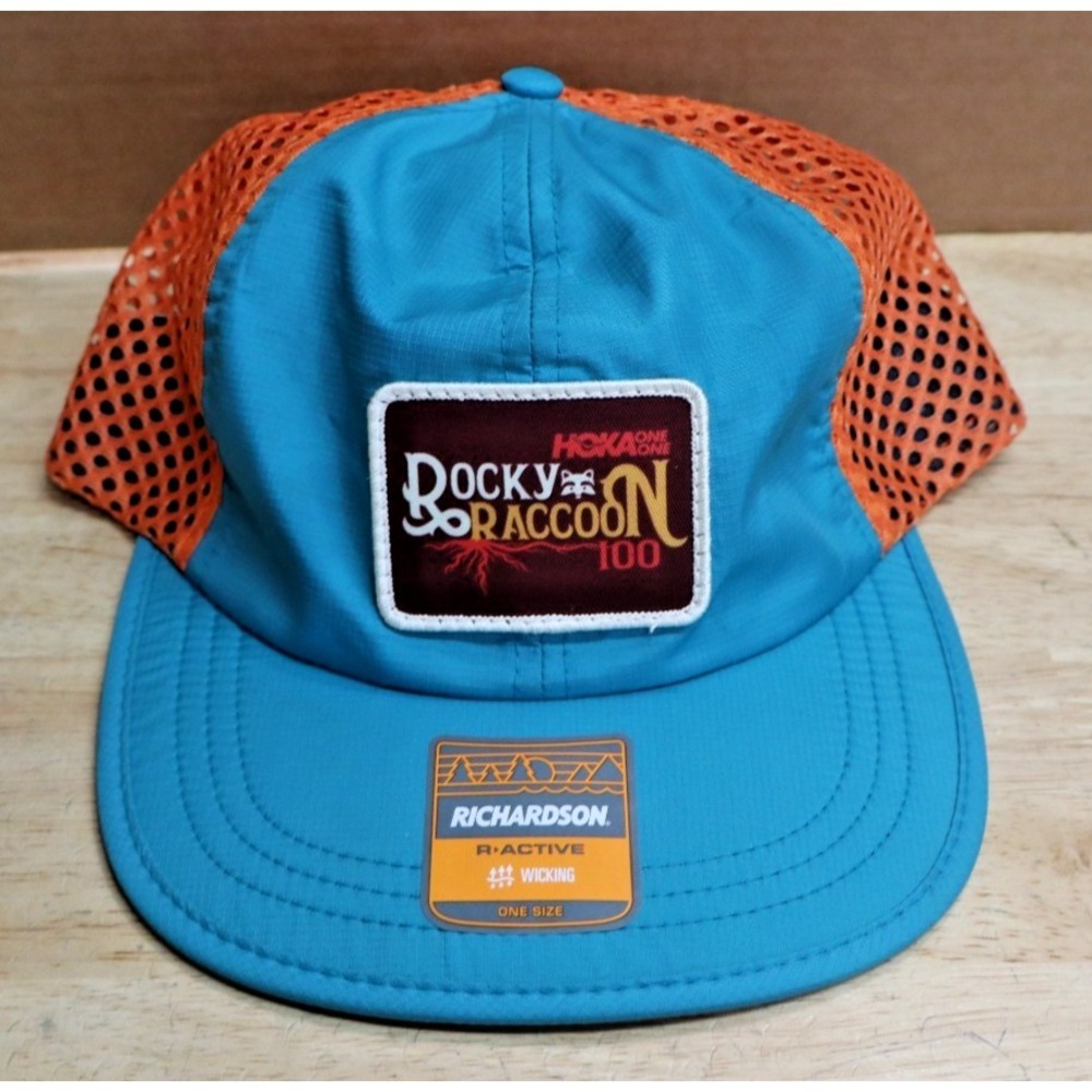 Hoka One One Rocky Raccoon 100 Richardson R Active Wicking Hat Blue Orange RARE